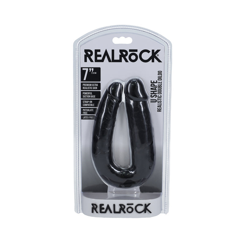 RealRock 7in U-Shaped Double Dildo Black